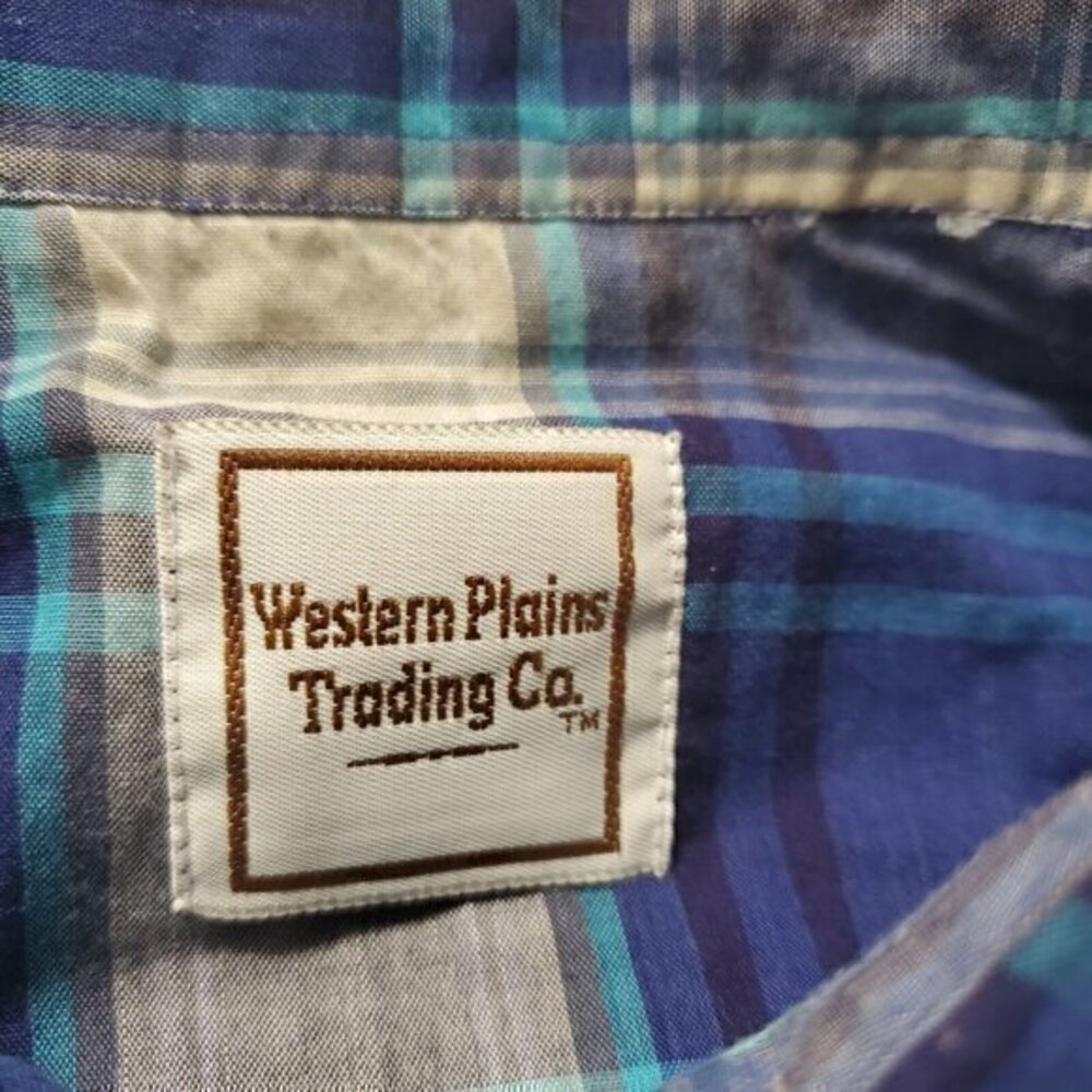 Western Plains Trading Co Blue, Grey Long Sleeve Embroidered‎ Western Pearl Snap - Picture 4 of 9